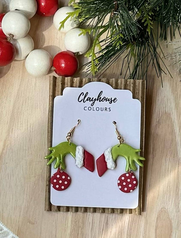 Christmas Earrings  : Grinch Red