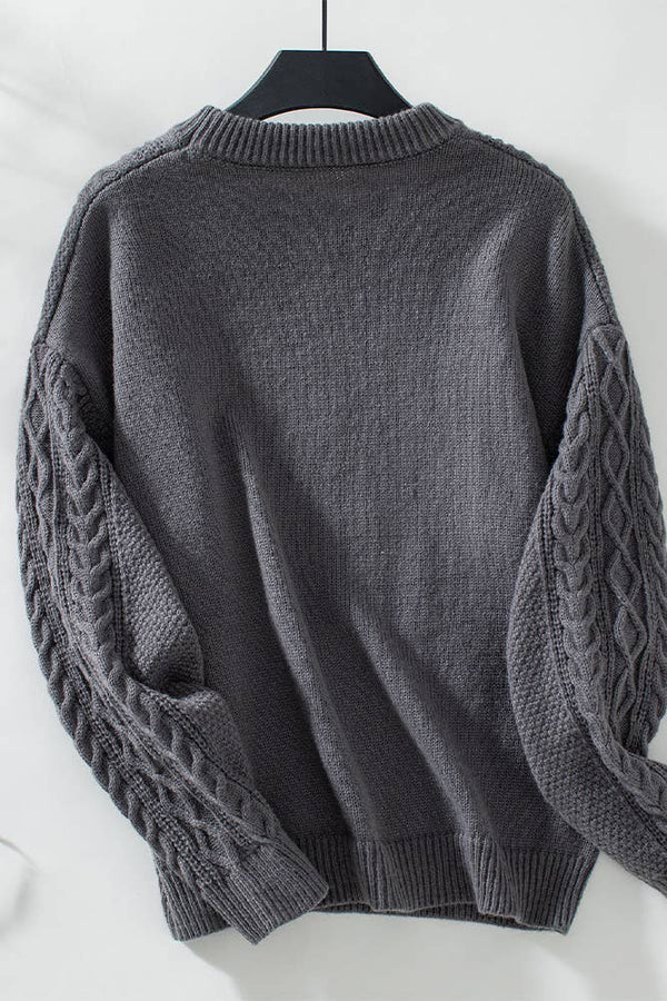 Vintage Round Neck Twisted Cable Knit Sweater