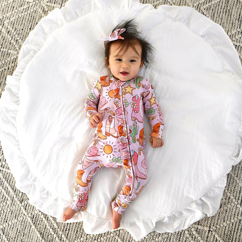 Lainey Pink Western Ruffle Zip Bamboo Baby Sleeper