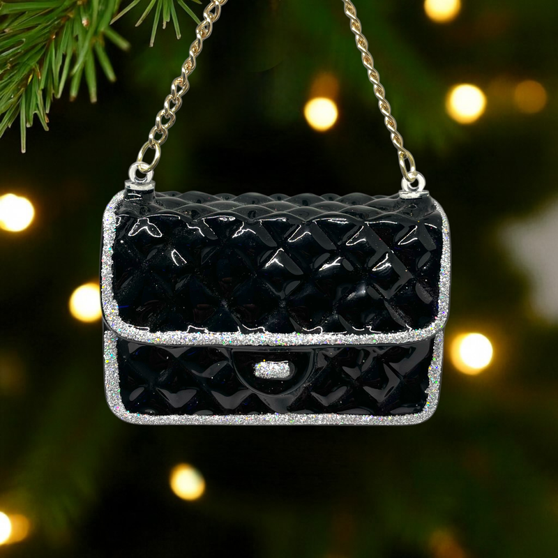 Quilted Purse Glass Christmas Ornament
