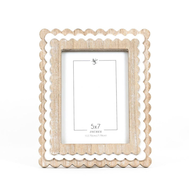 8x10x1 wood photo frame (SCALLOP) Natual/White (5x7) picture