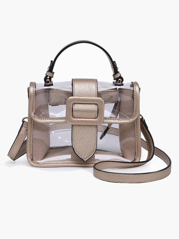 Toni Clear Flapover Crossbody Bag: Gold