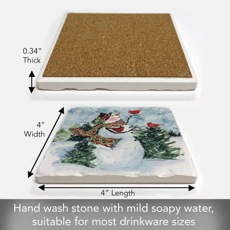 "Snowman Perch" Single Absorbent Stone Tumbled Tile Coaster