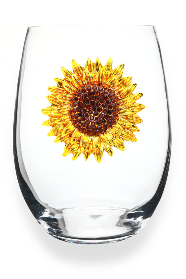 Sunflower Jeweled Stemless Wine Glass