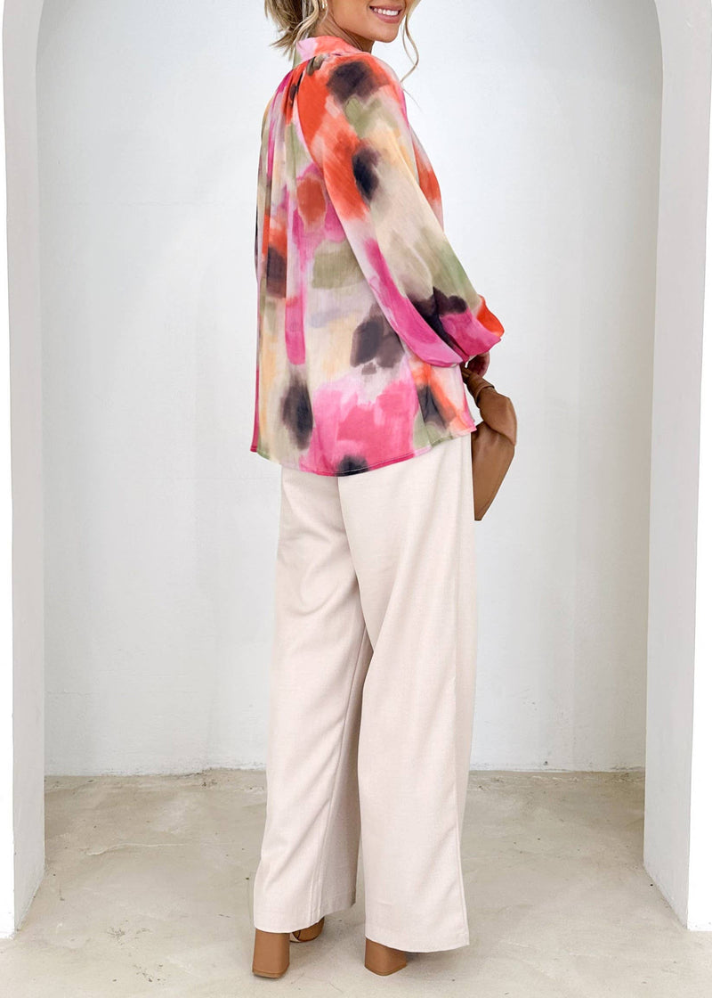 Loose mid length printed blouse: Rose