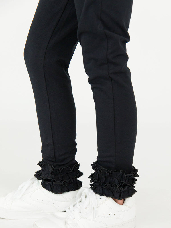 Girls Black Classic Ruffle Leggings: Black - Size 5