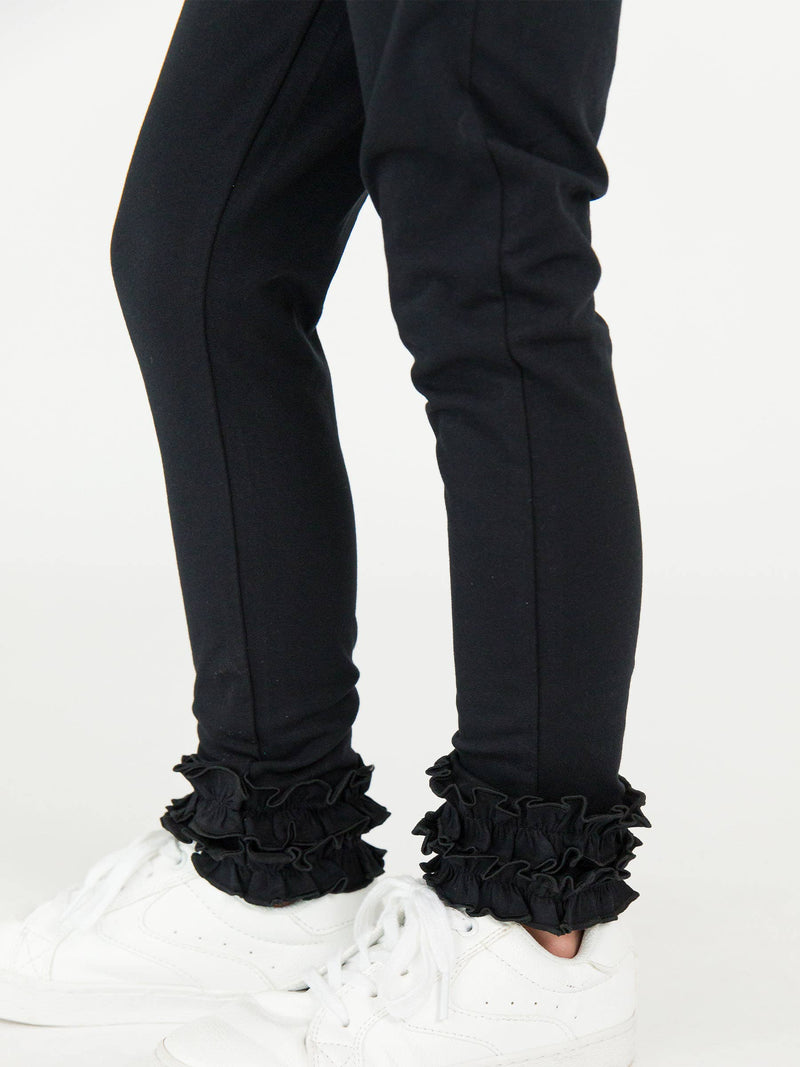 Girls Black Classic Ruffle Leggings: Black - Size 5