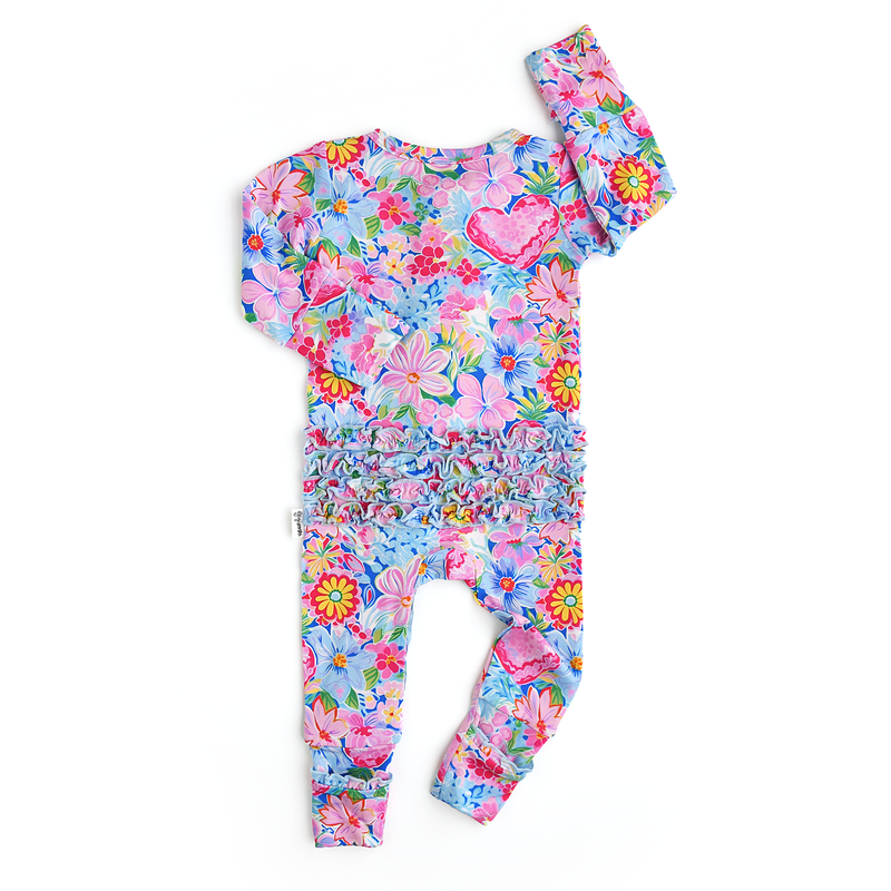 Pippa Floral Ruffle Zip Valentines Day Bamboo Baby Outfit