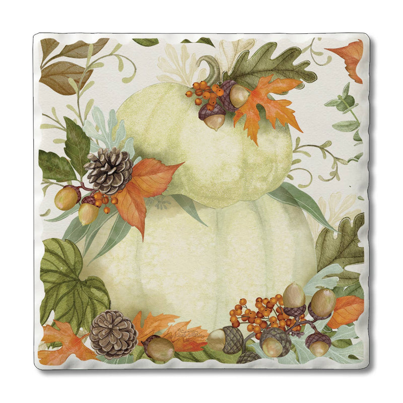 Farmhouse Pumpkin Stack Single Absorbent Stone Coaster