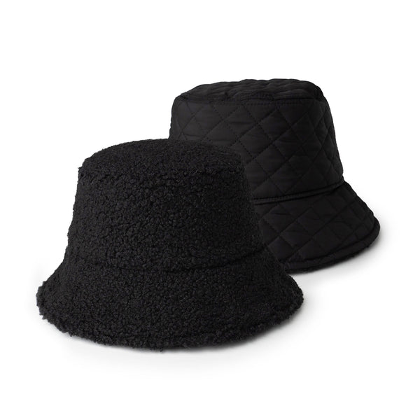 Black Apres-Ski Reversible Sherpa Bucket Hat