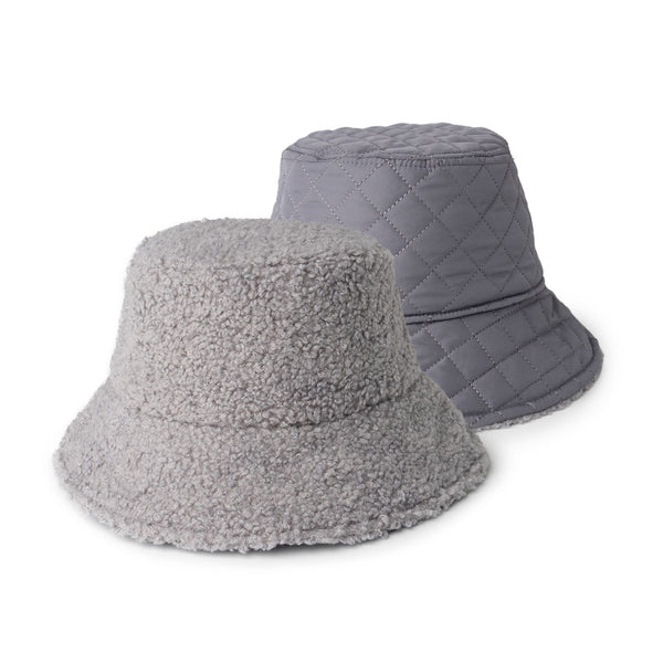 Grey Apres-Ski Reversible Sherpa Bucket Hat
