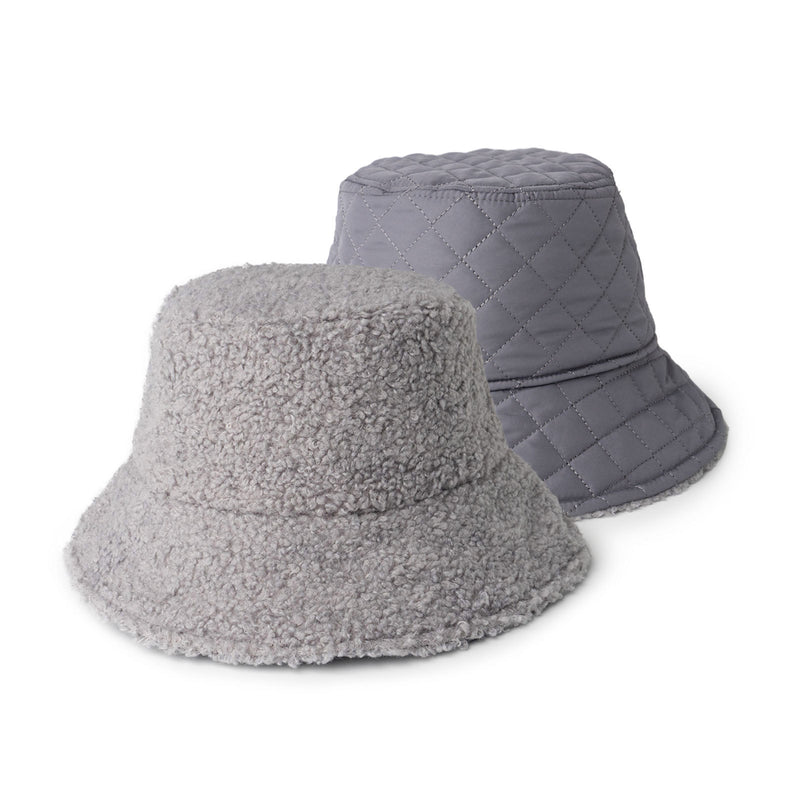 Grey Apres-Ski Reversible Sherpa Bucket Hat