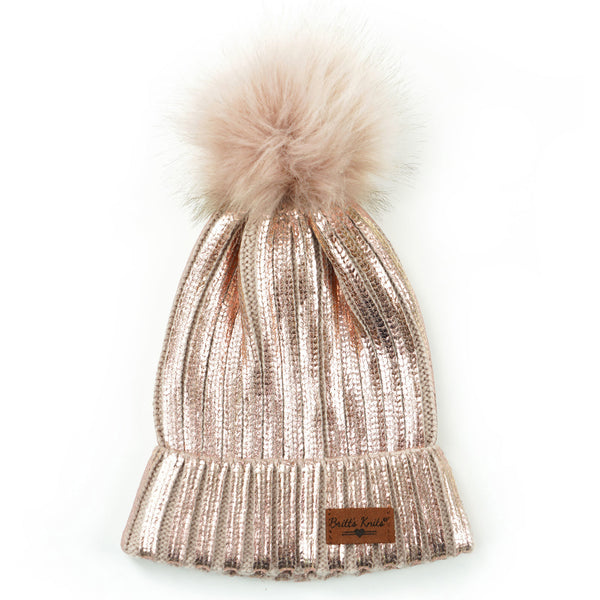 Blush Glacier Metallic Knit Pom Hat