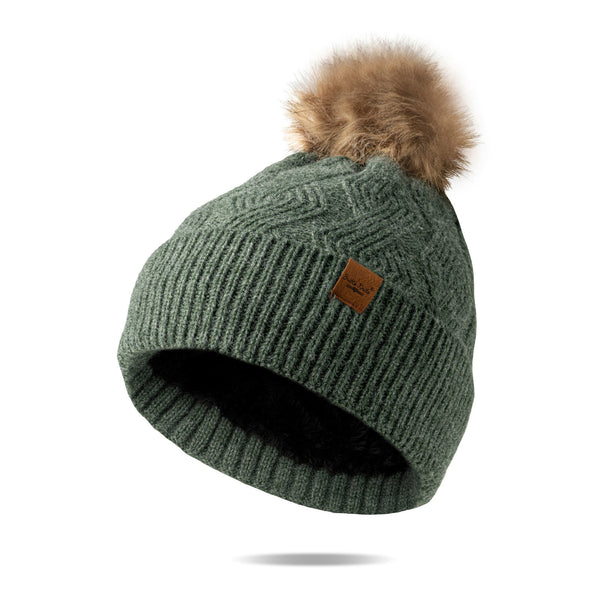 Green Lined Mainstay Knit Hat with Pom Pom