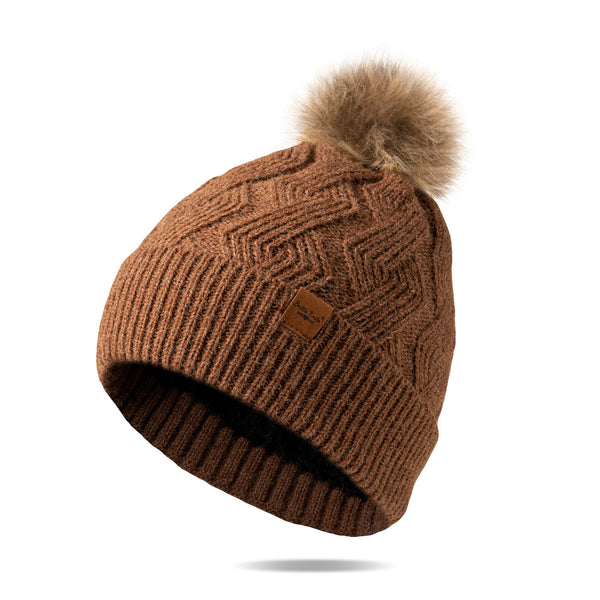 Rust Lined Mainstay Knit Hat with Pom Pom