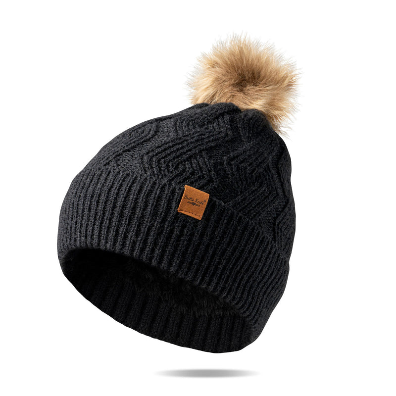 Black Lined Mainstay Knit Hat with Pom Pom