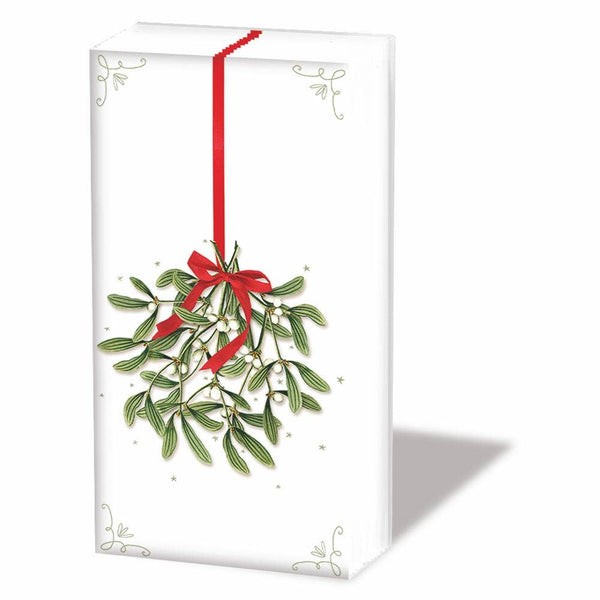POCKET TISSUE- MISTLETOE WITH BOW, WHITE BY AMBIENTE