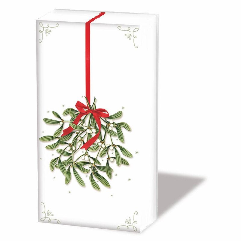 POCKET TISSUE- MISTLETOE WITH BOW, WHITE BY AMBIENTE