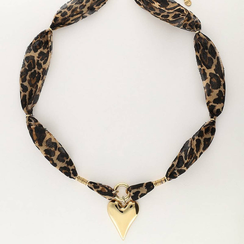 Leopard print heart stainless steel gold necklace