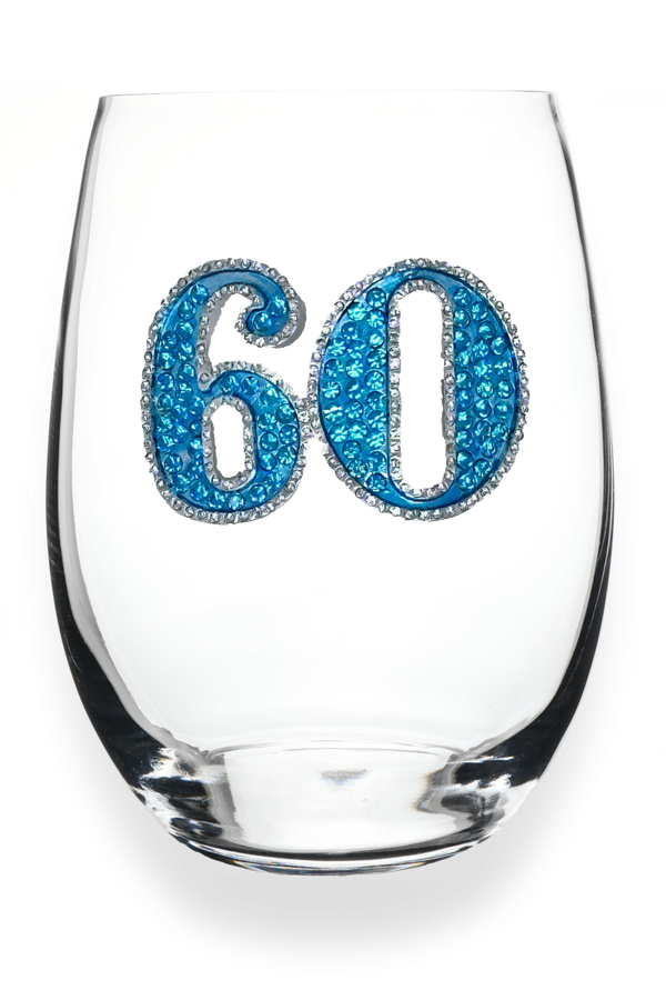 60th Birthday Jeweled Stemless Wine Glass