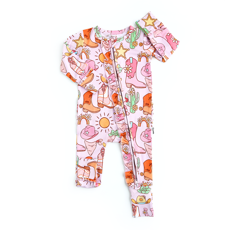 Lainey Pink Western Ruffle Zip Bamboo Baby Sleeper