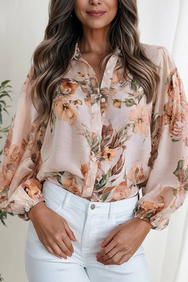 Retro Floral Puff Long Sleeve Shirt