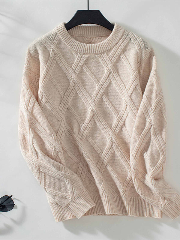 Beige Loose Round Neck Knitted Top