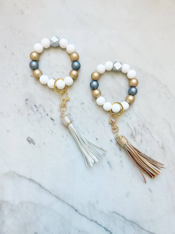 Two-Tone Wristband Keychain - Silver, Gold & White
