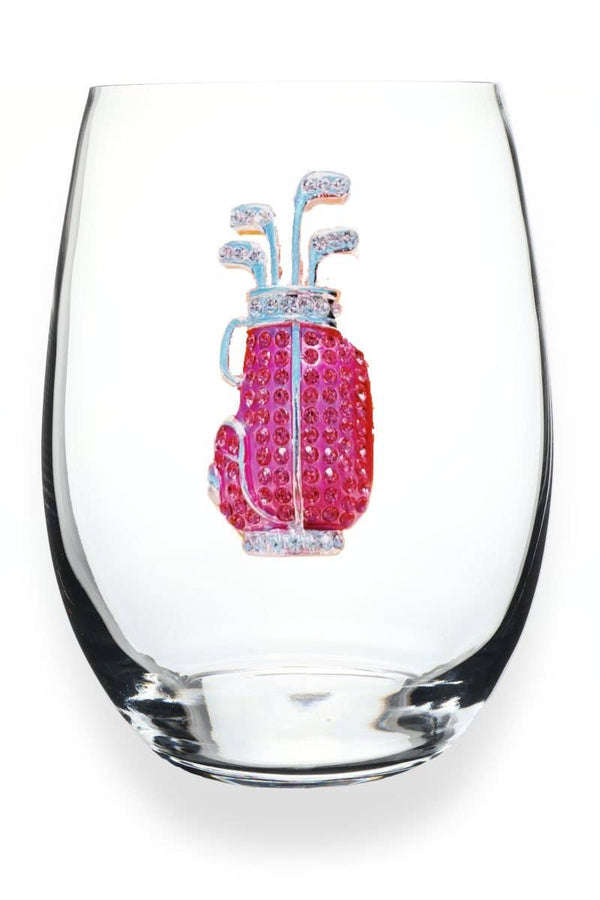 Pink Golf Bag Jeweled Stemless Wine Glass