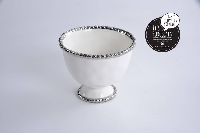 Small Footed Bowl - White & Silver