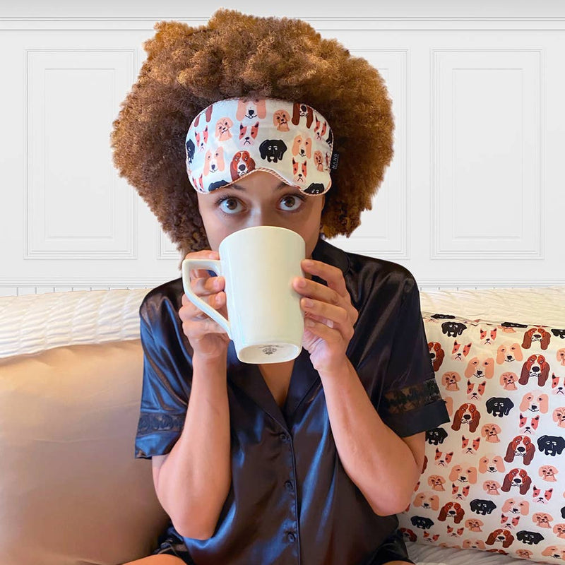 Dog Eye Mask & Taupe Pillowcase Satin Set