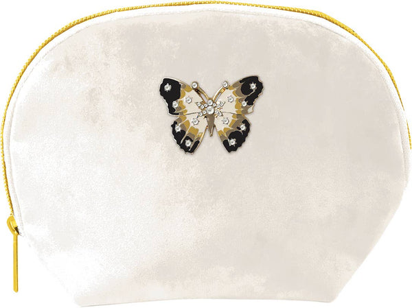 Velvet Brooch Clamshell Bag -White Butterfly