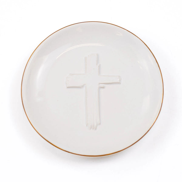 Cross Embossed Trinket Dish White