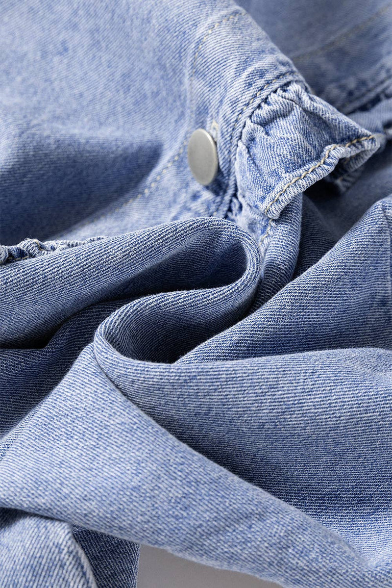 Beau Blue Ruffled Long Sleeve Buttoned Denim Shirt: Beau Blue
