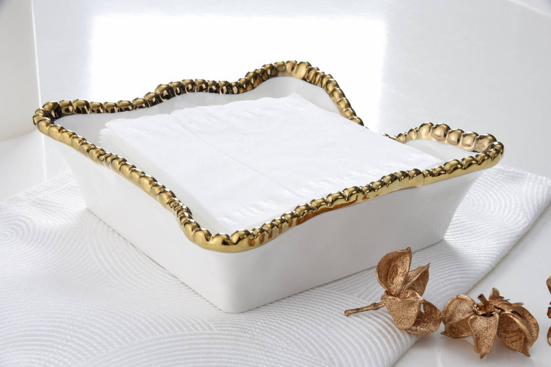 Cocktail Napkin Holder - White & Gold