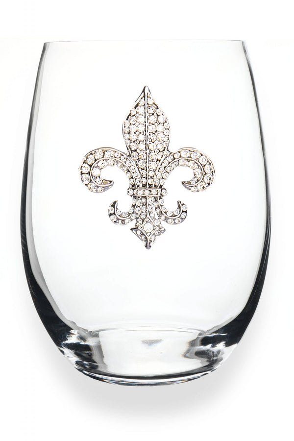 Diamond Fleur de Lis Jeweled Stemless Stemless Wine Glass