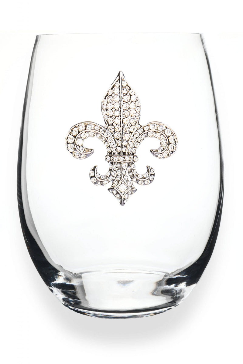 Diamond Fleur de Lis Jeweled Stemless Stemless Wine Glass