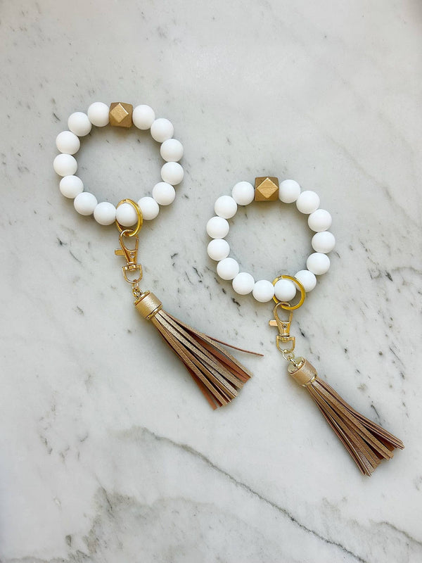 Classic White & Gold Wristband Keychain