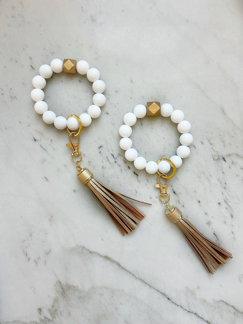 Classic White & Gold Wristband Keychain