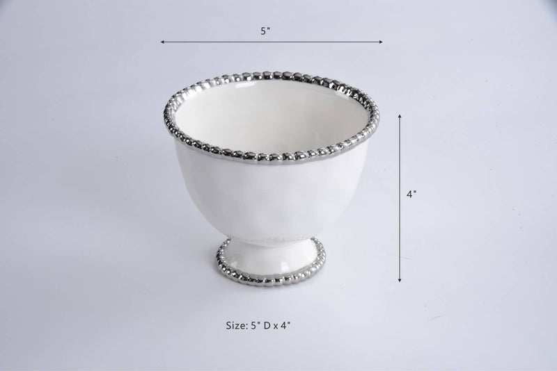 Small Footed Bowl - White & Silver