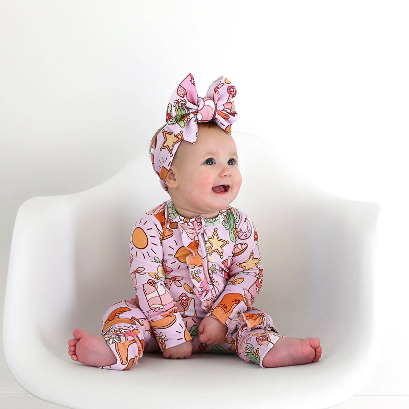 Lainey Pink Western Ruffle Zip Bamboo Baby Sleeper