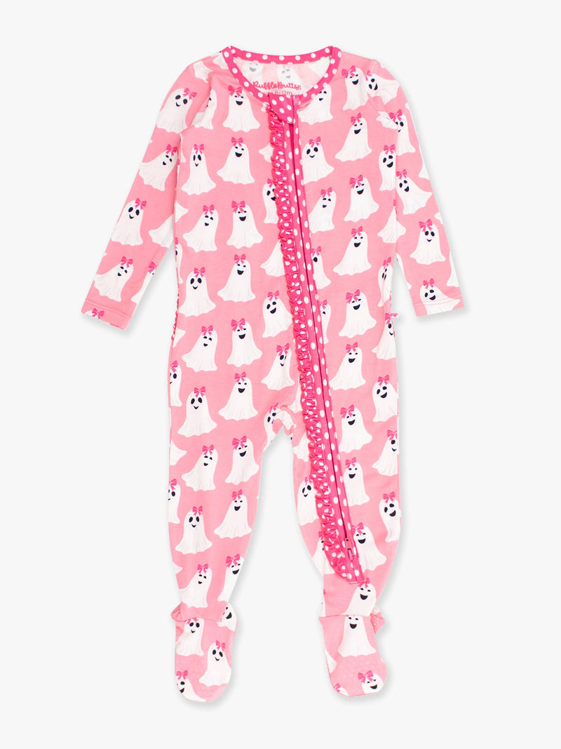 Baby Girls Ghostie Girls Bamboo Viscose Footed Ruffle One Piece Pajama: Pink