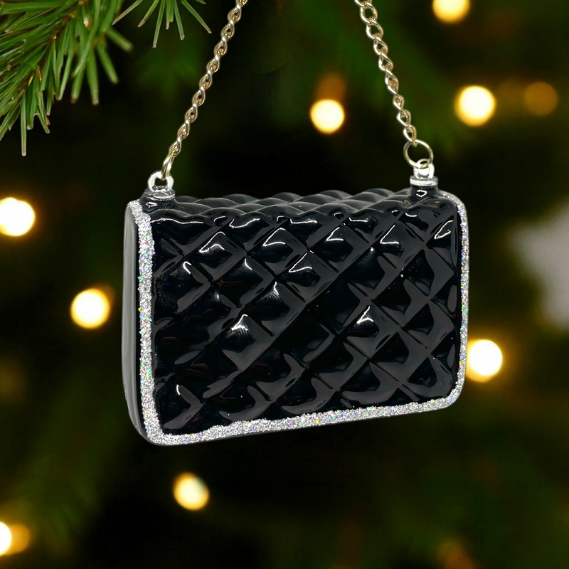 Quilted Purse Glass Christmas Ornament