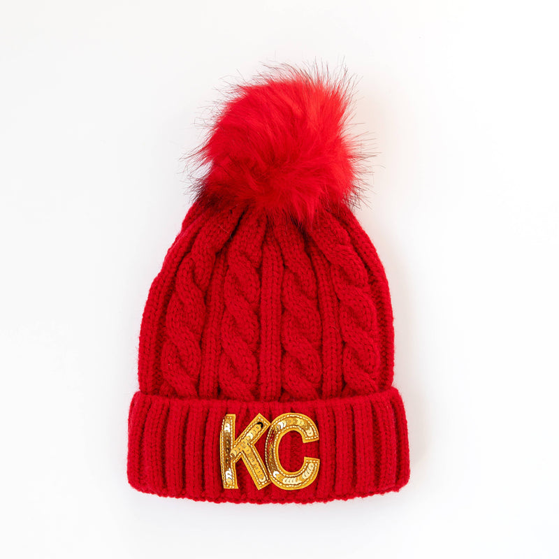 KC Bling Beanie: Red with Gold KC