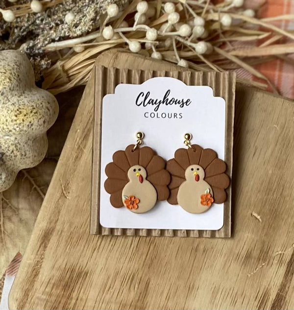 Thanksgiving Clay Earrings: Turkey Dangles