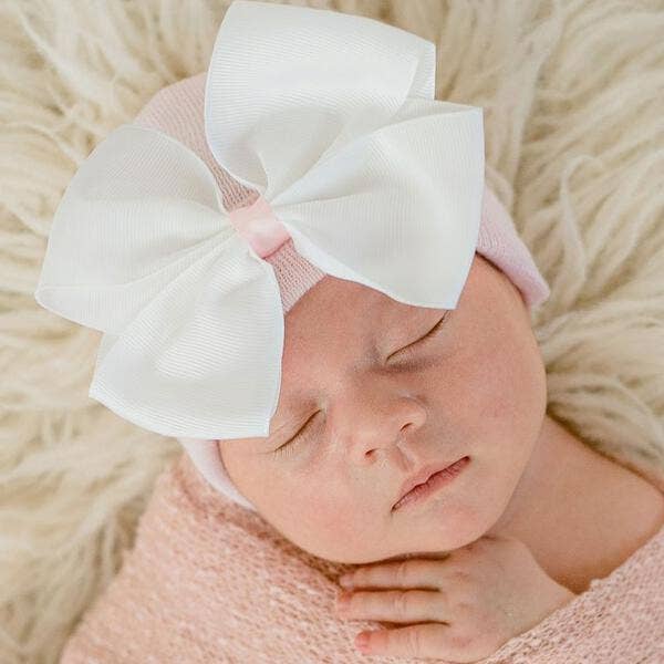 Ilybean Ava Newborn Girl Hat White Bow with Pink Center