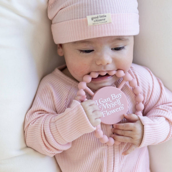 I Can Buy Myself Flowers Happy Teether: Pink