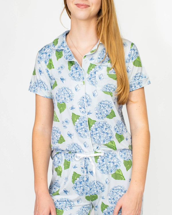 Hydrangea Short Sleeve Button Up Sleep Shirt