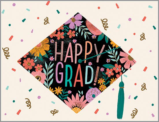 Graduation Greeting Card - Floral Cap