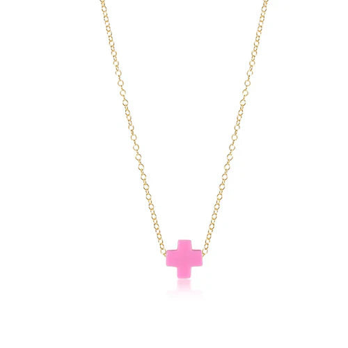 16" Necklace Gold - Signature Cross Small Bright Pink